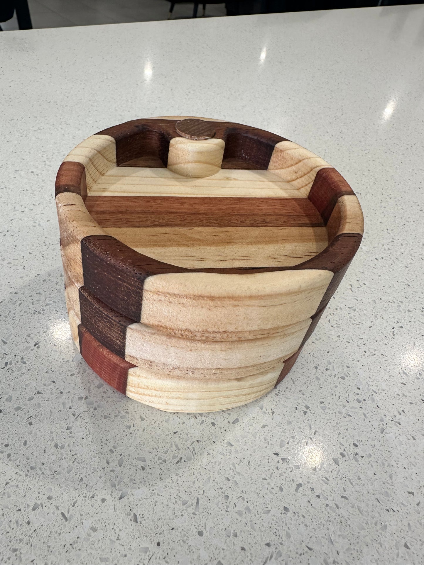 Reclaimed timber detail on handmade wooden jewellery holder