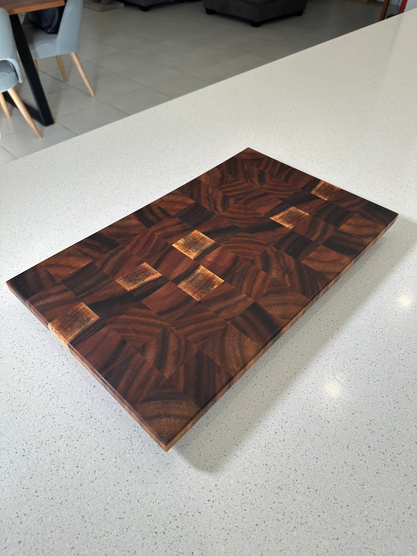 Raintree end grain cutting board handmade from solid timber