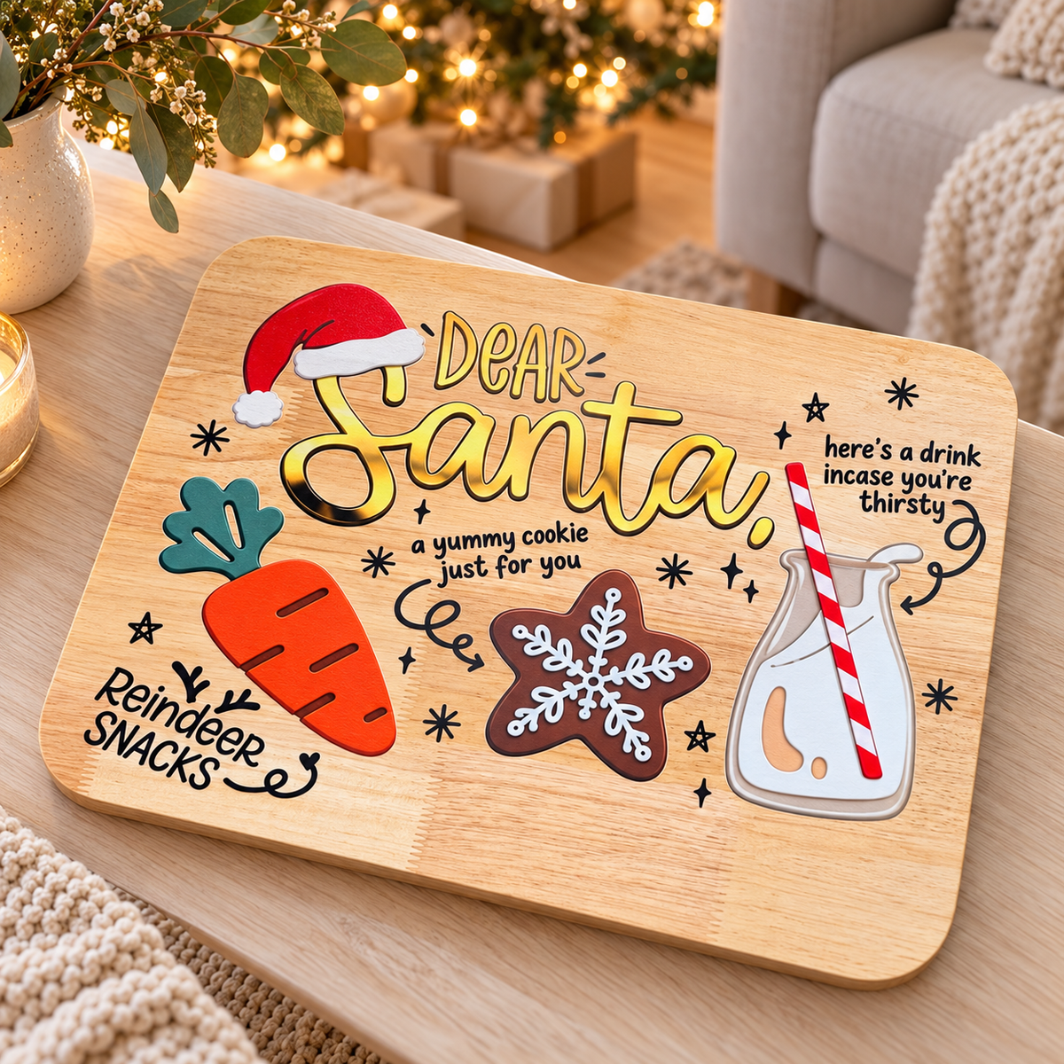 Santa Christmas Board displayed in a festive home